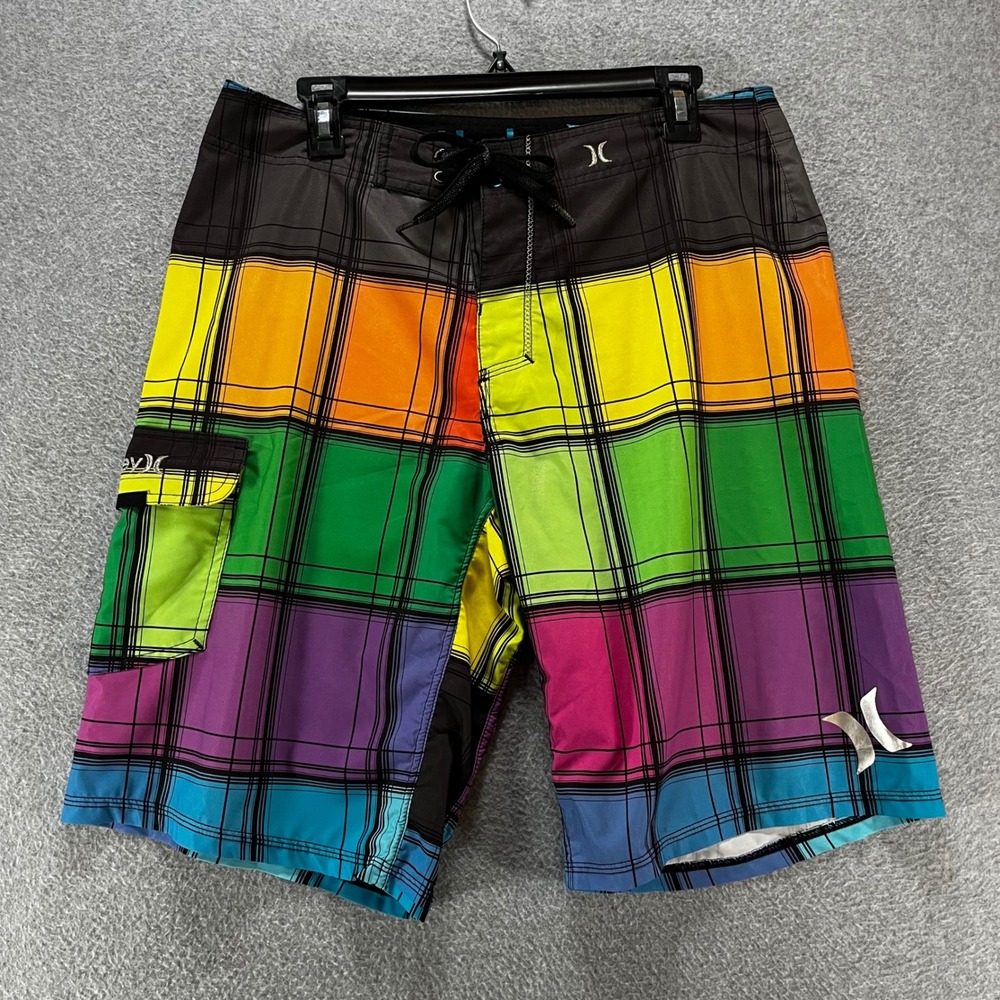 Hurley Board Shorts Phantom Mens 32 Multi Color Plaid Recycled Surf Skate